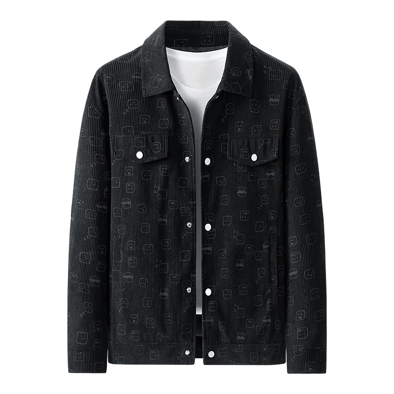 Muška corduroy jakna s reverom, opušten kroj, jednodijelno kopčanje, patch džepovi