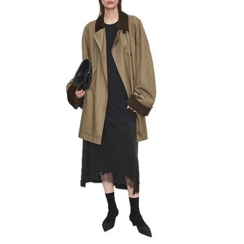 Retro Barn jakna od Pima pamuka, ovratnik corduroy, Color-Block srednje duljine, širok kroj