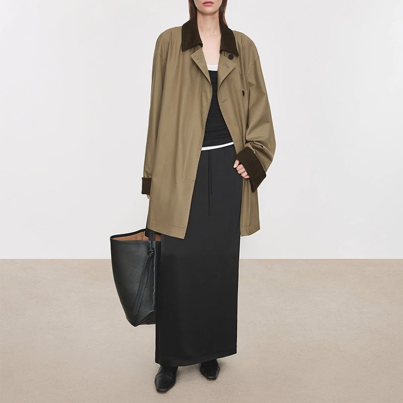 Retro Barn jakna od Pima pamuka, ovratnik corduroy, Color-Block srednje duljine, širok kroj