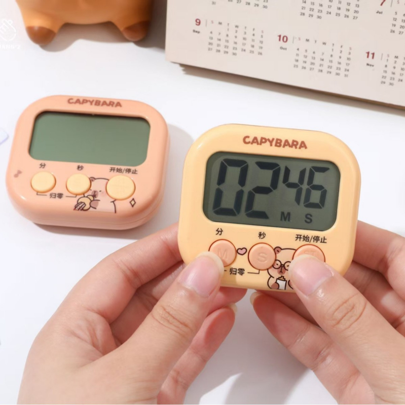 Snap χρονοδιακόπτης καπιμπάρα — ηλεκτρονικός χρονοδιακόπτης κουζίνας με συναγερμό, LED αριθμητική οθόνη, μπαταριοφόρος, τετράγωνο σχήμα, καρτούν στυλ