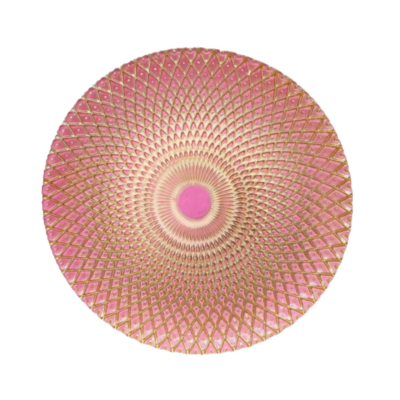 Staklena okrugla ploča zapadnog stila, lagani luksuzan završetak, elektroplatirana površina, otisak logotipa opcijski, prilagodba dostupna