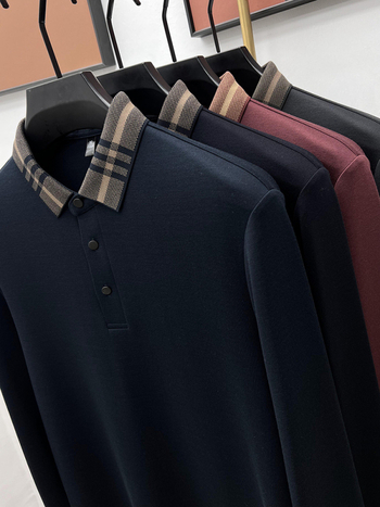 Vyrų ilgos rankovės marškinėliai su klopu apykakle, laisvas kirpimas, vilnos mišinio medžiaga