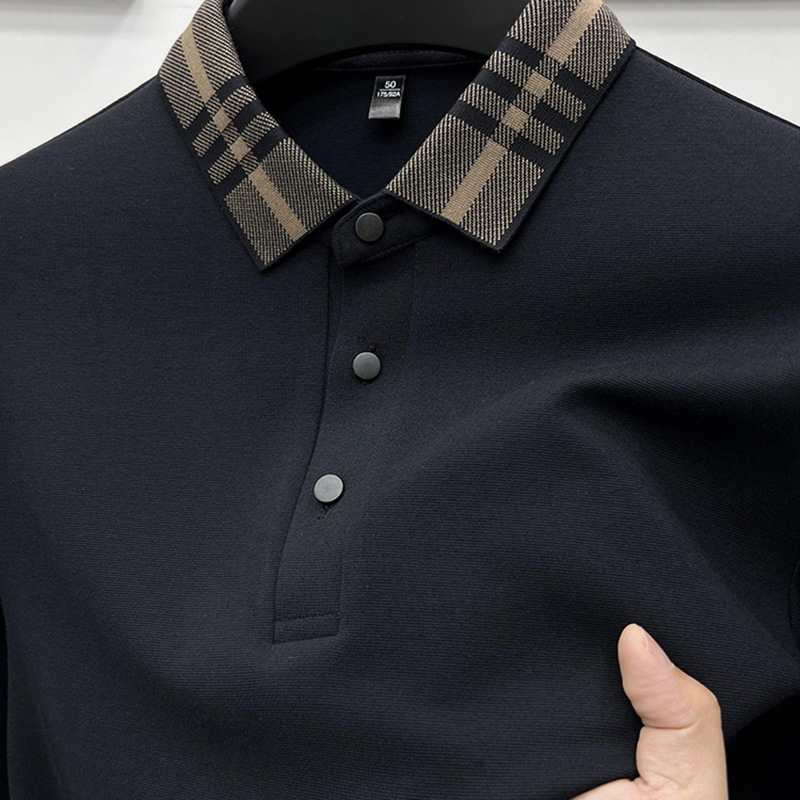 Vyrų ilgos rankovės marškinėliai su klopu apykakle, laisvas kirpimas, vilnos mišinio medžiaga