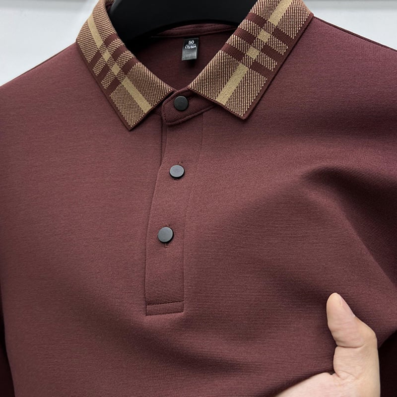 Vyrų ilgos rankovės marškinėliai su klopu apykakle, laisvas kirpimas, vilnos mišinio medžiaga