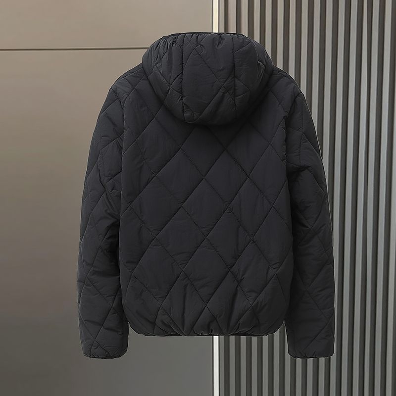 Kapucnis pamut-párnázott kabát, fleece bélelt, cipzár, álló gallér, középhosszú