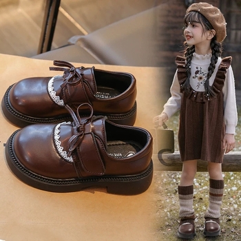 Момичешки принцески обувки с горна част от супер влакна, каучукова подметка, закопчаване с лепенка, нисък връх, PU стелка, пролет–есен 2025