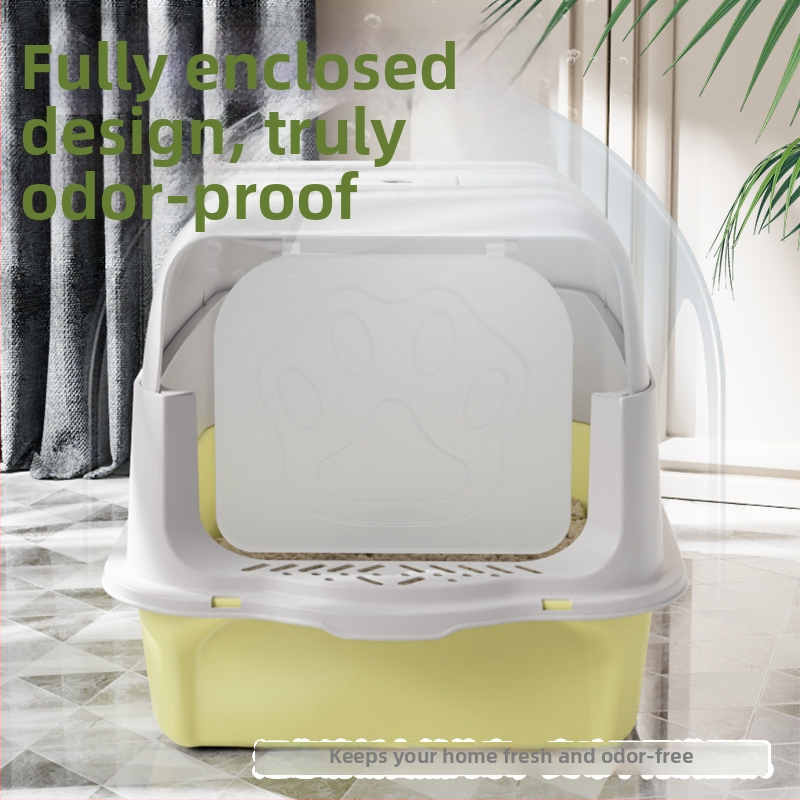 Kaķu smilšu kaste ar pilnībā slēgtu dizainu, šļakatu aizsardzība, pret smaržu, PP materiāls