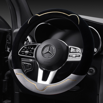 Mu yunji Θήκη τιμονιού αυτοκινήτου από βελούδινη γούνα, χειμερινή, θερμή, αντιολισθητική, κατάλληλη για όλα τα τιμόνια, μινιμαλιστικό στυλ