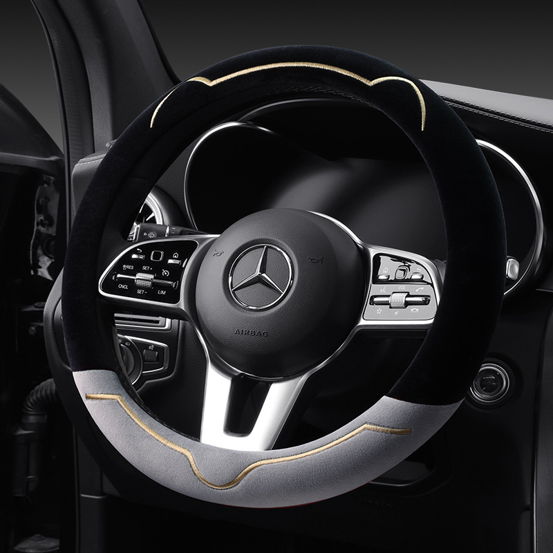 Mu yunji Θήκη τιμονιού αυτοκινήτου από βελούδινη γούνα, χειμερινή, θερμή, αντιολισθητική, κατάλληλη για όλα τα τιμόνια, μινιμαλιστικό στυλ