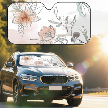 Univerzális autós napvédő első szélvédőhöz, poliészter, szívócsészékkel rögzítés, virágos minta, pasztorális stílus