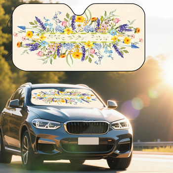Univerzális autós napvédő első szélvédőhöz, poliészter, szívócsészékkel rögzítés, virágos minta, pasztorális stílus