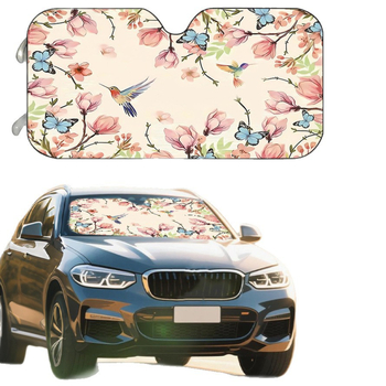 Univerzális autós napvédő első szélvédőhöz, poliészter, szívócsészékkel rögzítés, virágos minta, pasztorális stílus
