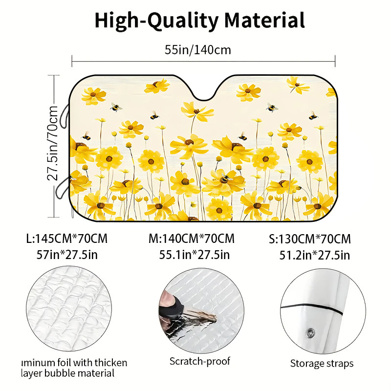 Univerzális autós napvédő első szélvédőhöz, poliészter, szívócsészékkel rögzítés, virágos minta, pasztorális stílus