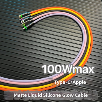 CBT kahetu USB-C ja Lightning andmekaabel RGB valgustusega, siledast silikoonist, 120W kiirlaadimine, ühilduv iPhone, Huawei, Oppo, OnePlus, Realme