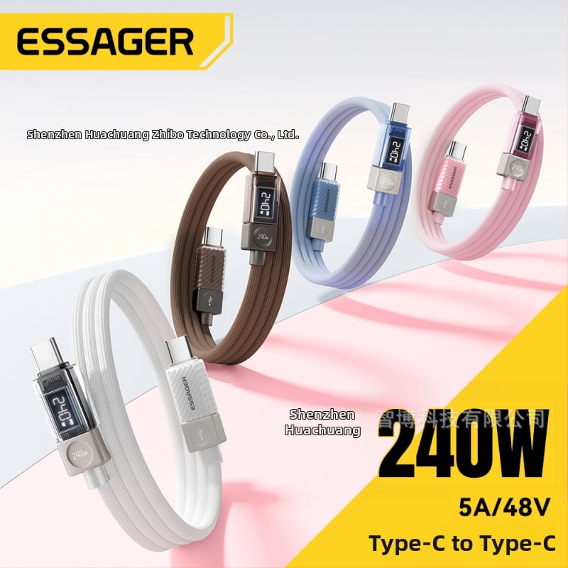 Essager USB-C καλώδιο δεδομένων με ψηφιακή οθόνη, 100W/240W, κράμα ψευδαργύρου, USB-C σε USB-C, για κινητά τηλέφωνα, tablets και φορητούς υπολογιστές