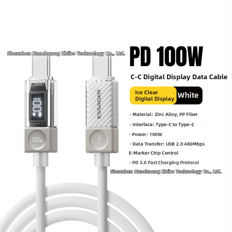 Essager USB-C καλώδιο δεδομένων με ψηφιακή οθόνη, 100W/240W, κράμα ψευδαργύρου, USB-C σε USB-C, για κινητά τηλέφωνα, tablets και φορητούς υπολογιστές