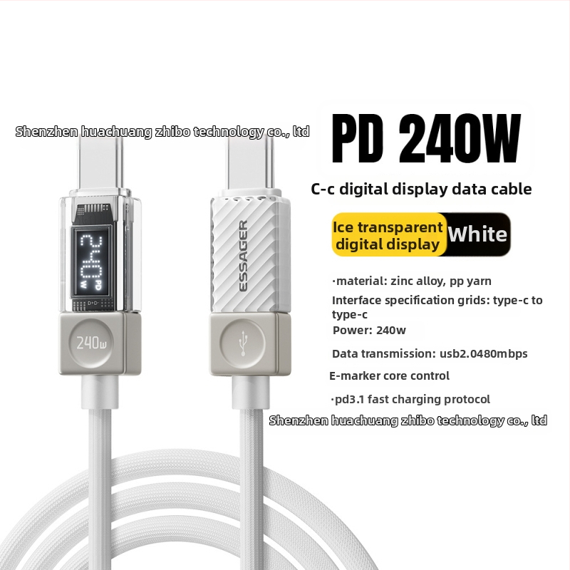 Essager USB-C καλώδιο δεδομένων με ψηφιακή οθόνη, 100W/240W, κράμα ψευδαργύρου, USB-C σε USB-C, για κινητά τηλέφωνα, tablets και φορητούς υπολογιστές