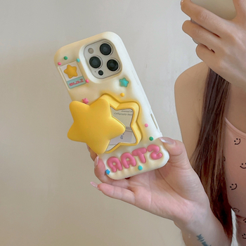 Kućište za telefon s izvučnim ogledalom i postoljem u obliku petokrake zvijezde – silikon, zaštita od pada, kompatibilno s iPhone 12–16 (Pro/Max)