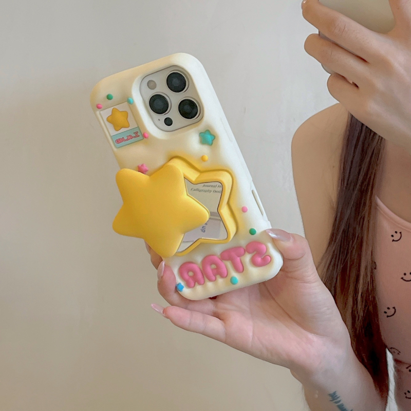 Kućište za telefon s izvučnim ogledalom i postoljem u obliku petokrake zvijezde – silikon, zaštita od pada, kompatibilno s iPhone 12–16 (Pro/Max)