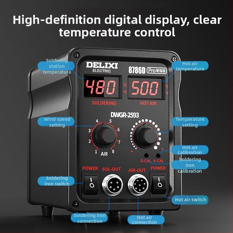 858D 2-in-1 karstā gaisa rekonstrukcijas iekārta ar desolderingu un bezsvina lodēšanas dzelzi mobilo telefonu un datora remontam