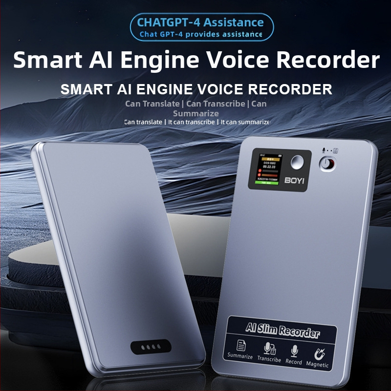 AI kartes diktofons – Vienas pogas ieraksts, MP3, 30 stundu ieraksts, Trīs mikrofoni, Lidmašīnas alumīnija korpuss