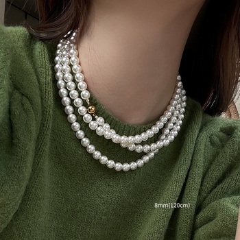 Μακρύ κολιέ με μαργαριτάρια, πολυεπίπεδο, στυλ Ruili, γυναικείος γεωμετρικός σχεδιασμός, Άνοιξη 2025