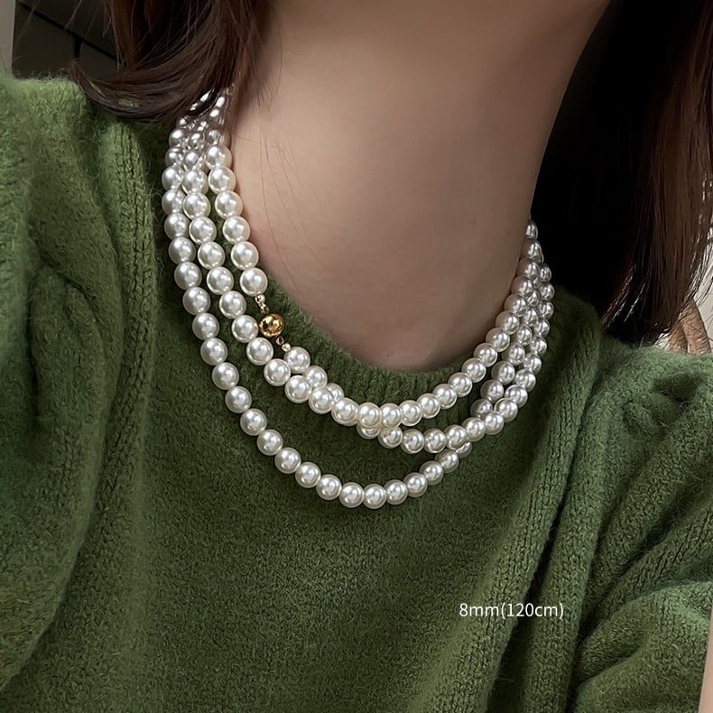 Μακρύ κολιέ με μαργαριτάρια, πολυεπίπεδο, στυλ Ruili, γυναικείος γεωμετρικός σχεδιασμός, Άνοιξη 2025