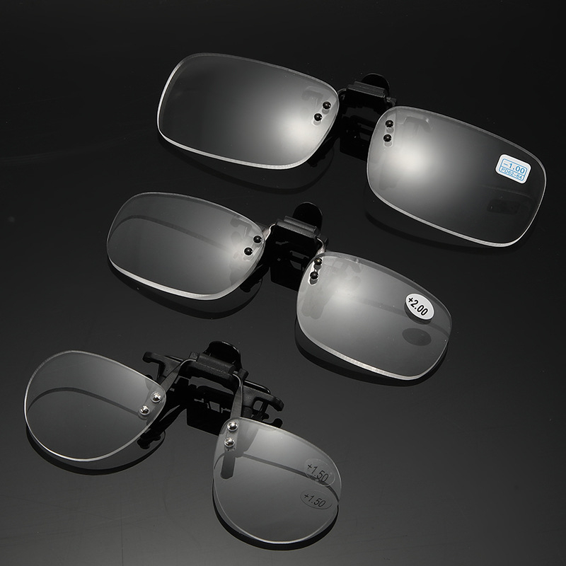 Clip-on presbiopijas brillēs ar atveramu vāciņu, akrila lēcas ar asfēriskām lēcu, PC rāmis, kvadrāta forma, pieaugušajiem, vasara 2024