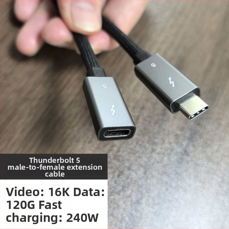 Thunderbolt 5 USB-C datu kabelis mobilā cieto diska korpusam, 1 m garš, TB5/4 saderīgs, Type-C interfeiss, leņķa savienotājs, saderīgs ar Mac