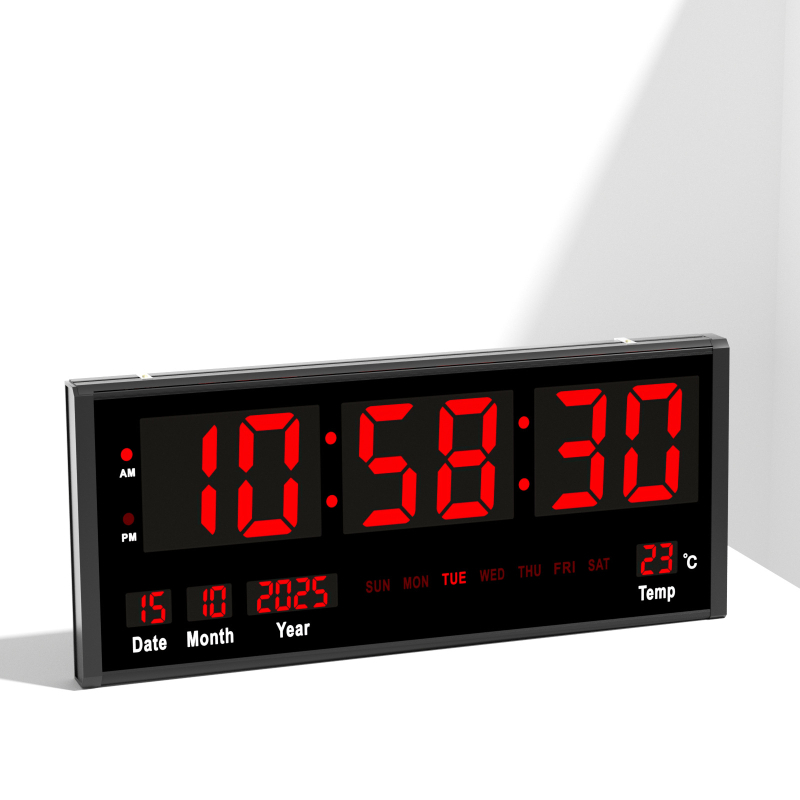 iTICK Ρολόι τοίχου με LED ψηφιακή οθόνη, αιώνιος ημερολόγιο, φωτιζόμενο στο σκοτάδι, μοντέρνο μεταλλικό περίβλημα με γυάλινο καντράν, εξωτερική τροφοδοσία