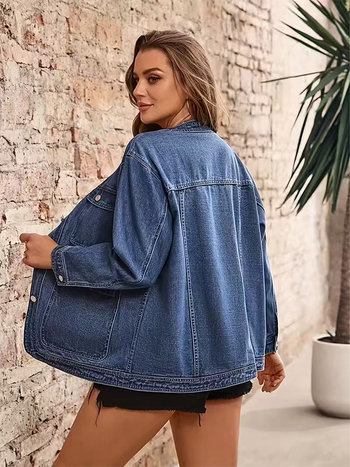 Qianying Džins jakna s pamukom-elastanom, dugi rukavi, kragna s reverom, duljina 50–65 cm, retro stil