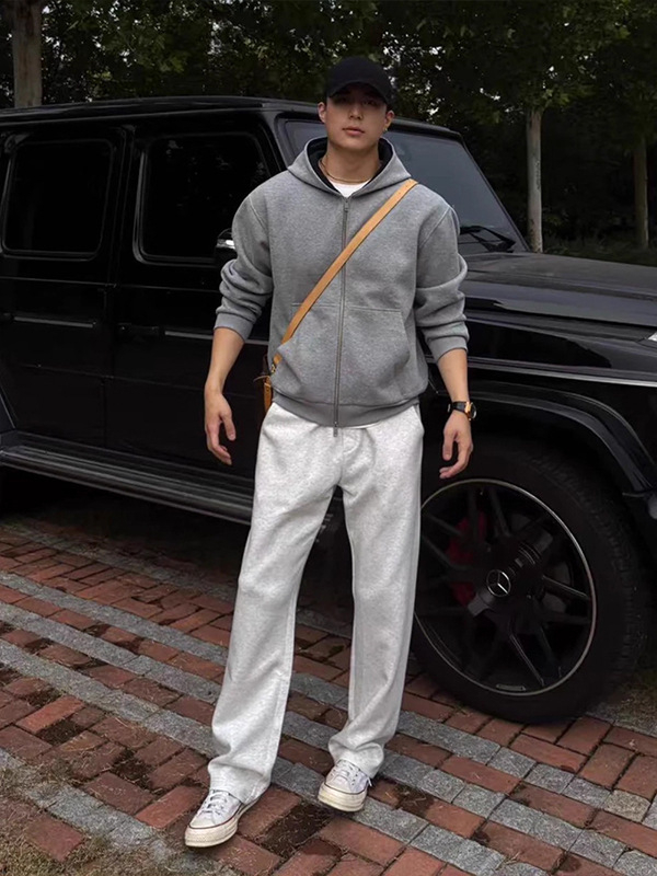 Pantaloni sport casual – 420G greutate, periat carbon, fără cusătură, croială dreaptă, talie medie