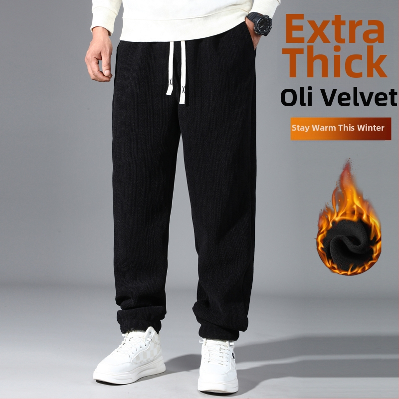 Meeste vaba lõikega džakardtreeningpüksid nisuõie mustriga, fleecevoodriga ja paksenenud, 95% polüester