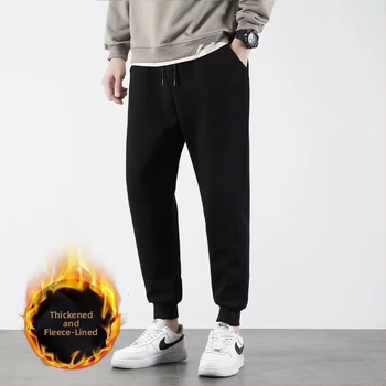Pantaloni jogger bărbați cu fleece, cu curea și șnur, talie medie, manșete la gleznă