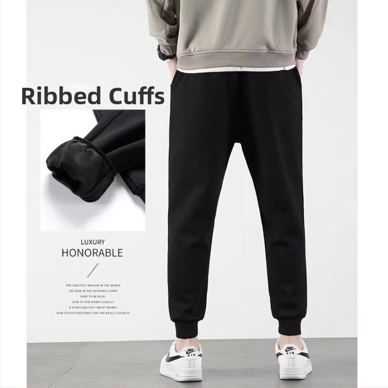 Pantaloni jogger bărbați cu fleece, cu curea și șnur, talie medie, manșete la gleznă
