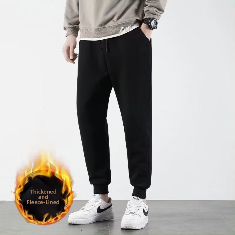 Pantaloni jogger bărbați cu fleece, cu curea și șnur, talie medie, manșete la gleznă
