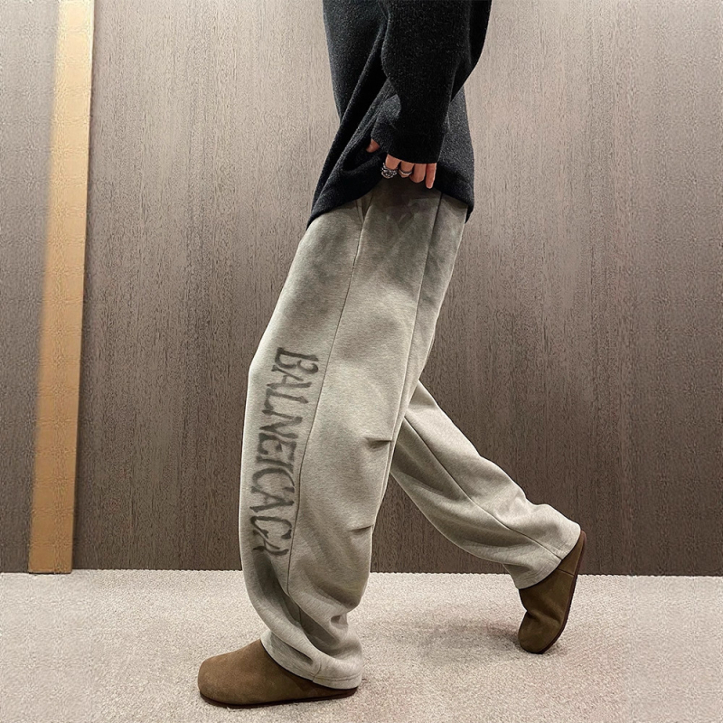 Trening jogger cu design gradient cu litere mari și croială lejeră, Iarnă 2025; micro-elasticitate; talie medie; tapered; drept picior