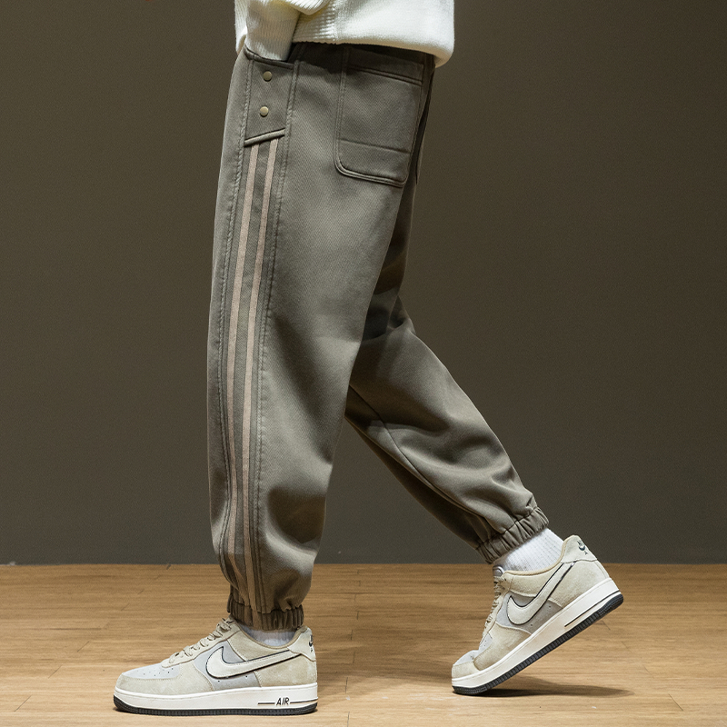 Pantaloni sport bărbați cu fleece, croială dreaptă, talie mijlocie-înaltă, țesătură Lyocell