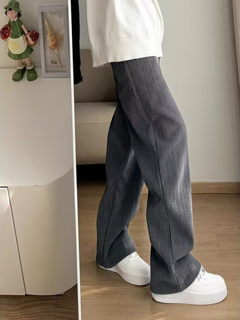 Muške corduroy casual hlače, fleece-izolirane za zimu, labavi ravni kroj, srednji pojas