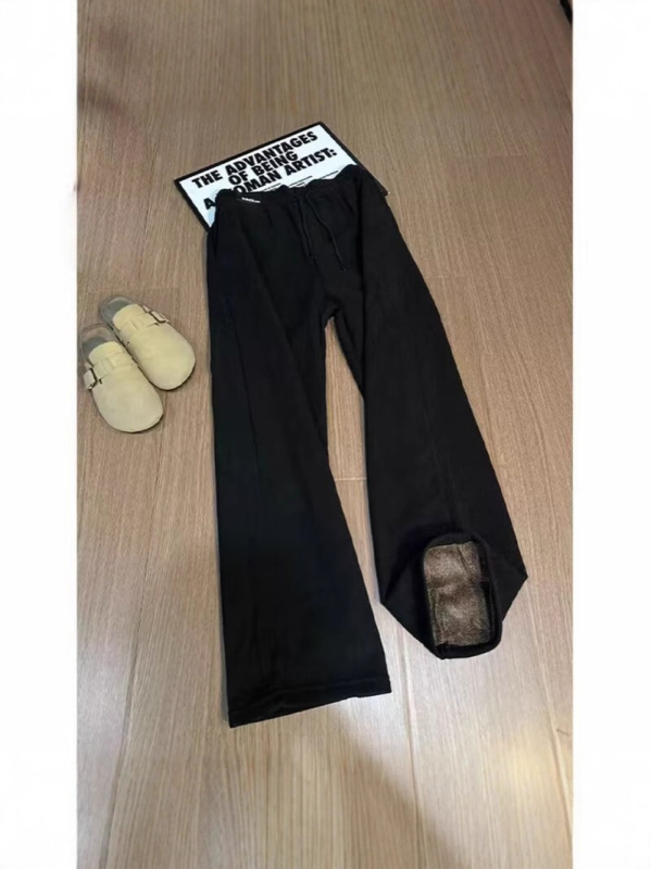 Corduroy hlače s fleec podstavom, ravni kroj, srednji struk, vezanje šnuralom, zimske svakodnevne hlače