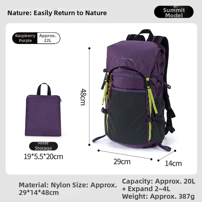 Turistický batoh (ultra ľahký, skladateľný, nepremokavý, s veľkým objemom, nylon)
