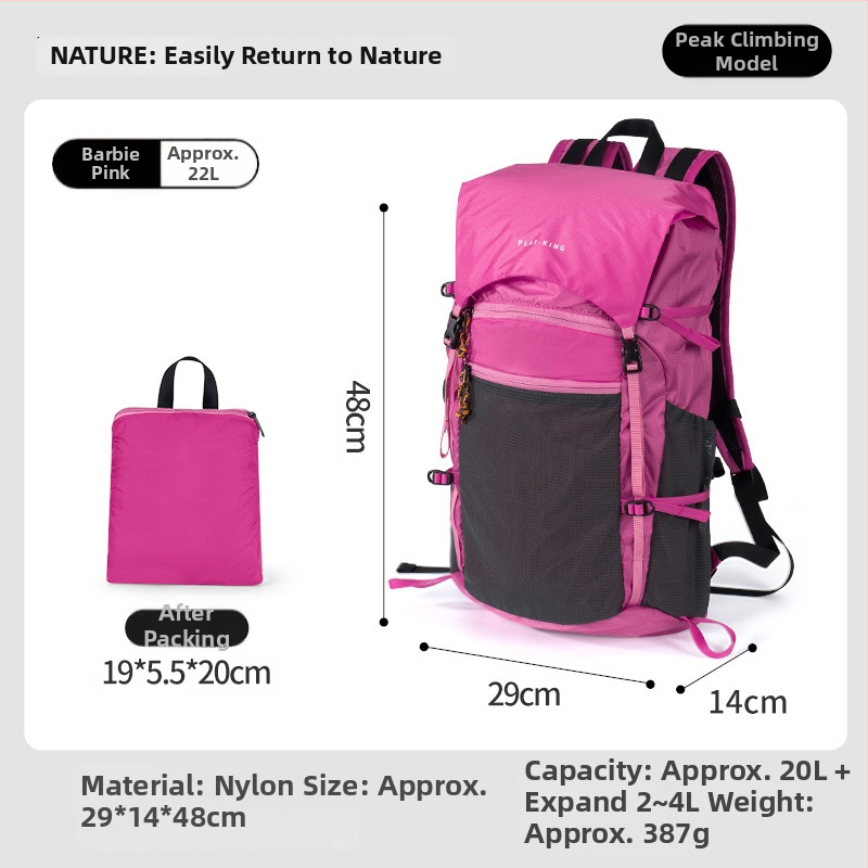 Turistický batoh (ultra ľahký, skladateľný, nepremokavý, s veľkým objemom, nylon)