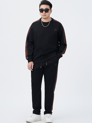 Мъжки спортен комплект: пуловер с бродерия и панталони, кръгло деколте, дълги ръкави; полиестер-памук-еластан смес; есен 2025.