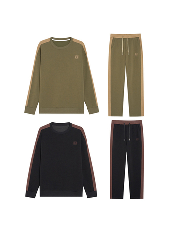 Мъжки спортен комплект: пуловер с бродерия и панталони, кръгло деколте, дълги ръкави; полиестер-памук-еластан смес; есен 2025.