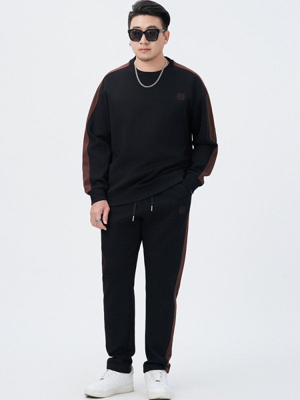 Мъжки спортен комплект: пуловер с бродерия и панталони, кръгло деколте, дълги ръкави; полиестер-памук-еластан смес; есен 2025.