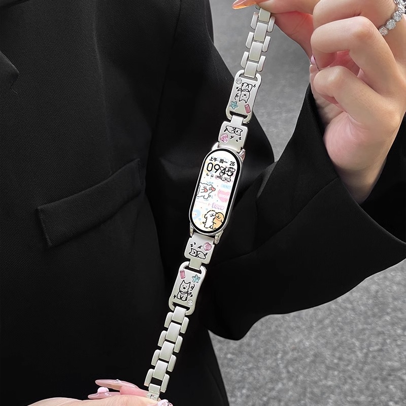 Brățară metalică pentru Xiaomi Mi Band 10 – stil modern (Material: metal; Închidere: buton snap; Greutate: ~30 g; Lansare: 2024)