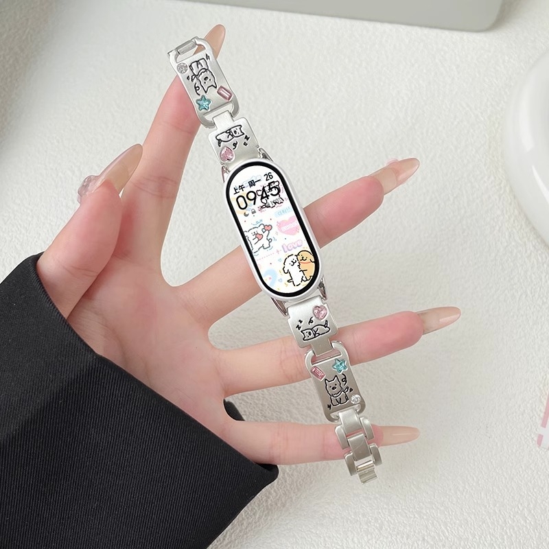 Brățară metalică pentru Xiaomi Mi Band 10 – stil modern (Material: metal; Închidere: buton snap; Greutate: ~30 g; Lansare: 2024)