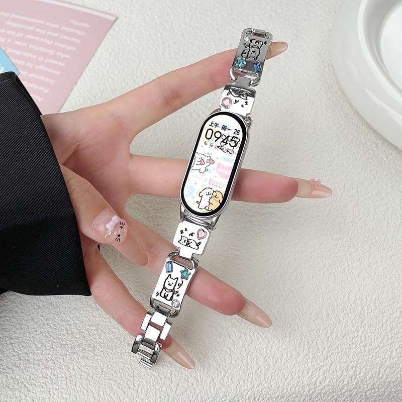 Brățară metalică pentru Xiaomi Mi Band 10 – stil modern (Material: metal; Închidere: buton snap; Greutate: ~30 g; Lansare: 2024)