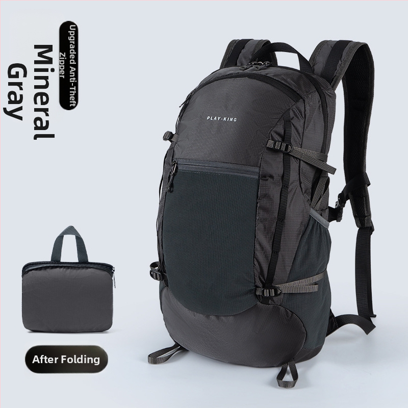 Turistický batoh ultralehký, skladací, nepremokavý, s veľkým objemom; nylon, unisex, zakrivené ramenné popruhy