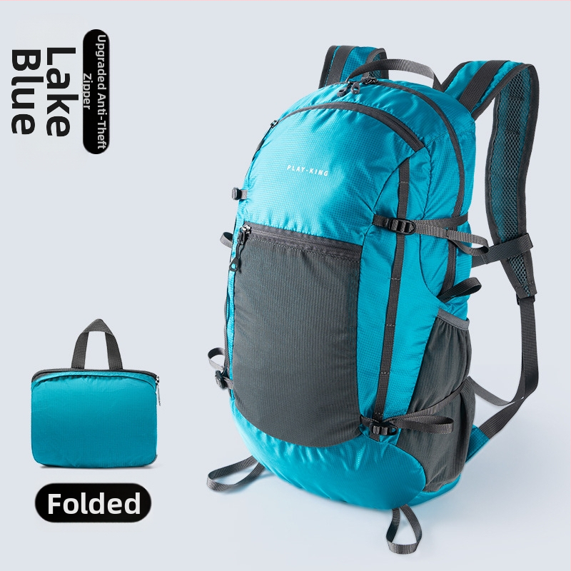 Turistický batoh ultralehký, skladací, nepremokavý, s veľkým objemom; nylon, unisex, zakrivené ramenné popruhy